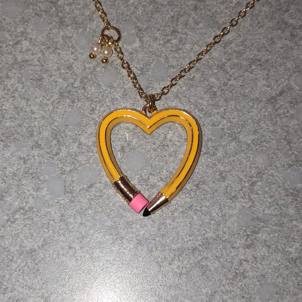 Betsey Johnson Best in Class Yellow Enamel Heart Shaped Pencil Necklace NWT - Picture 6 of 11